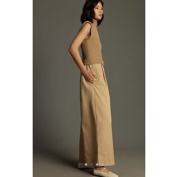 Anthropologie Du Paradis Twofer Jumpsuit Knit Mixed Media Wide Leg Tan Sz Small - Picture 2 of 14